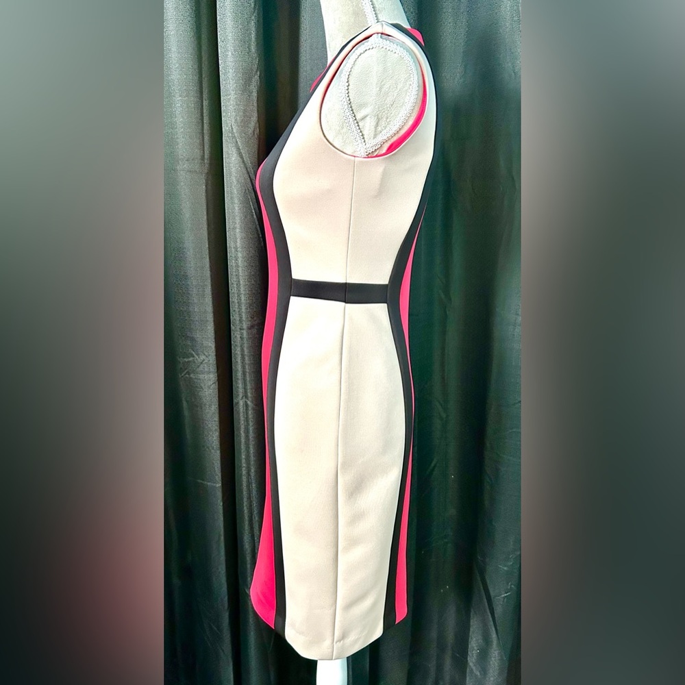 Calvin Klein Pink, Black, Beige Sleeveless Knee-Length Geometric Dress, Size 2 - Picture 5 of 8